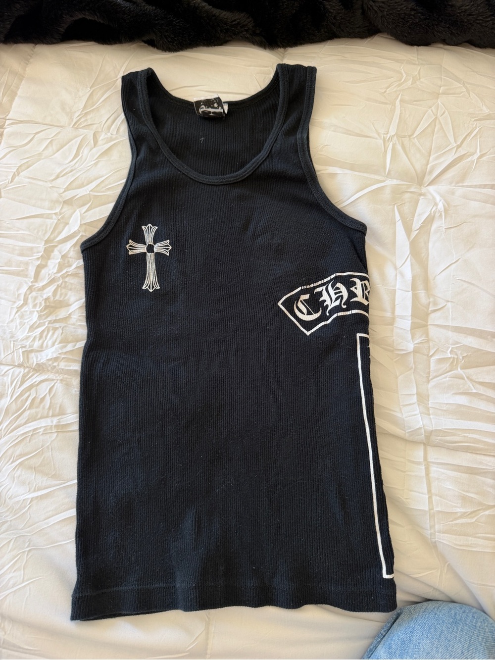 Chrome Hearts Black Tank with White Cross & Side Logo Panel